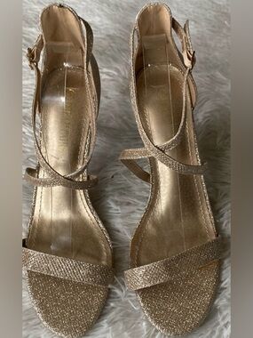 New gold shimmer straps heels sandals